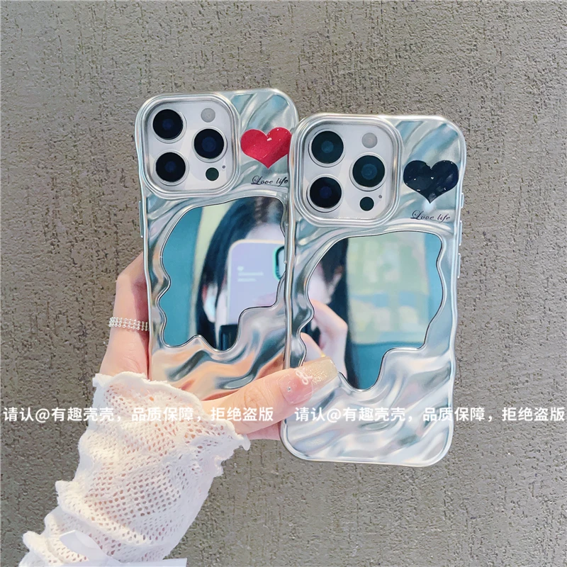 电镀波浪镜子适用苹果17/iPhone/华为手机壳16promax防摔pura80潮