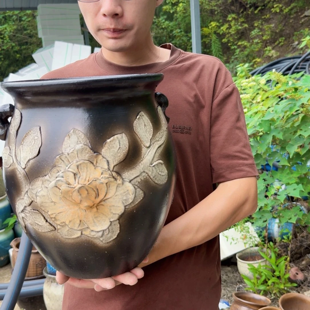 紫砂花盆口24高31（一个泥绘瑕疵