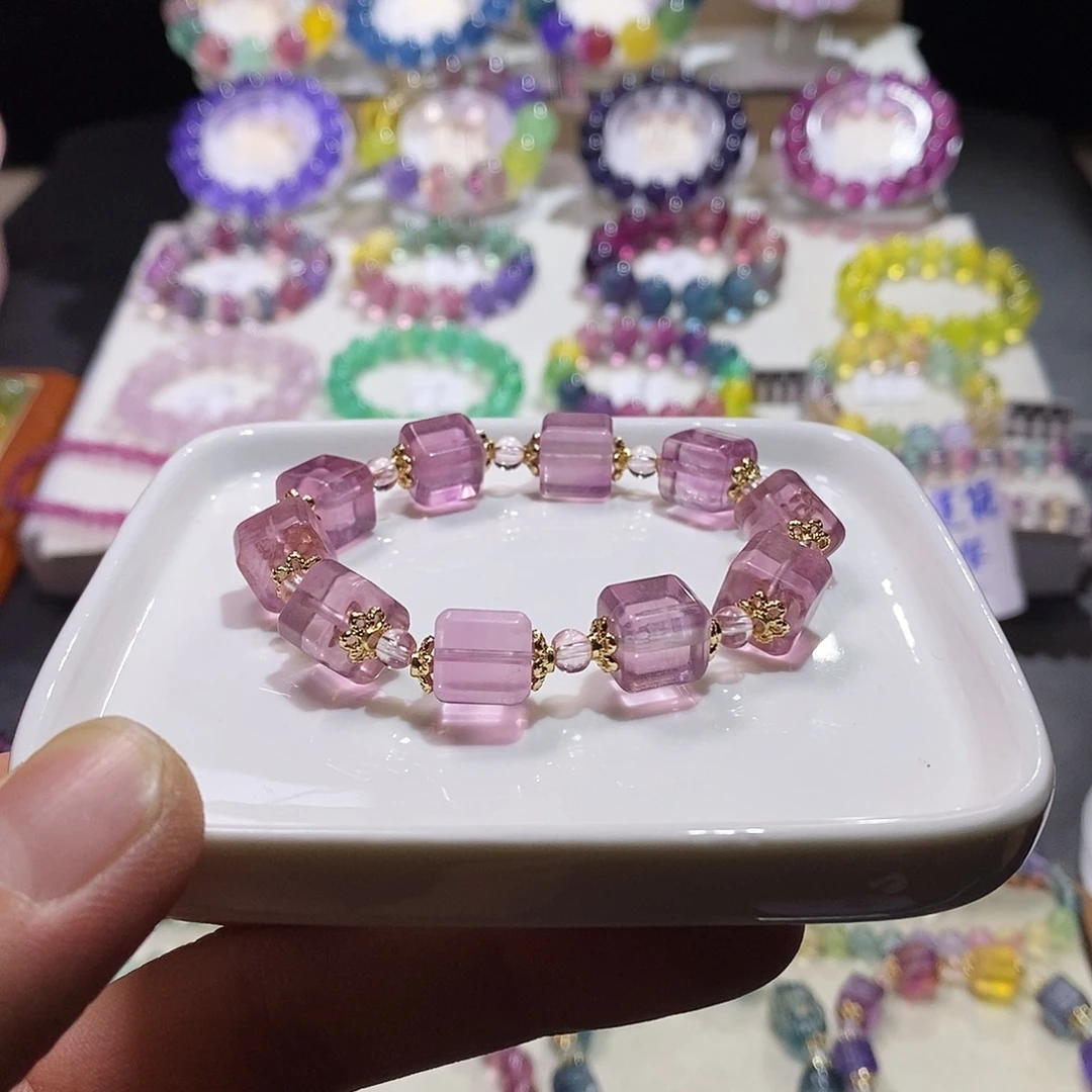 手链未镶嵌水晶蜜桃粉方糖10mm