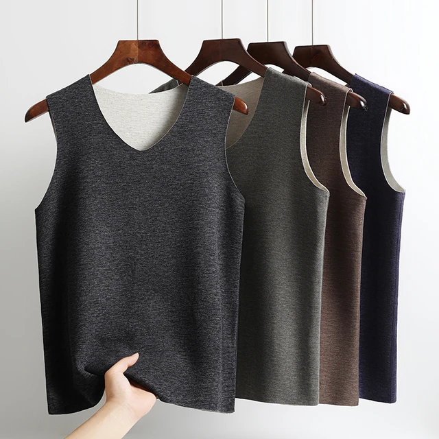 秋冬加绒无痕德绒保暖背心男士加厚内穿坎肩棉马甲发热无袖t恤