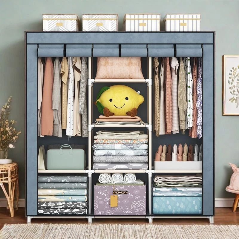 衣柜卧室家用简易组装布衣柜出租房用儿童金属衣橱结实耐用小户型