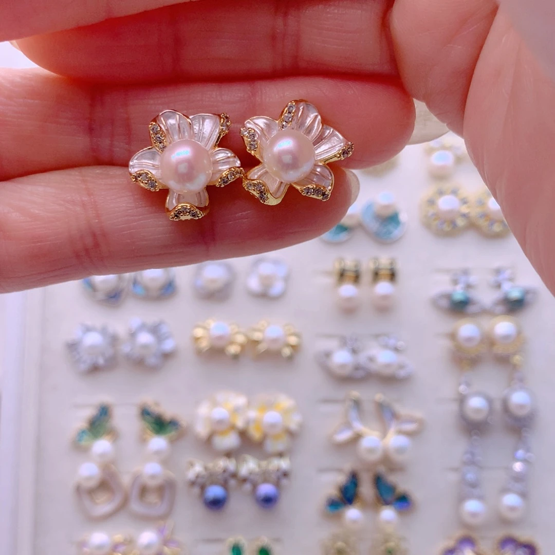 合金淡水珍珠耳饰