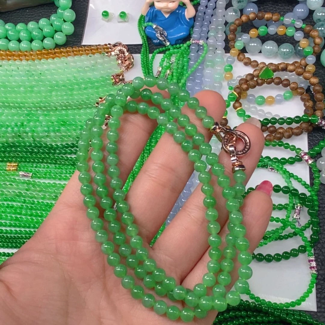 颈饰未镶嵌翡翠缅甸天然翡翠冰种阳绿项链5.2