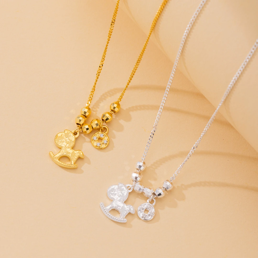 马上有钱~s925纯银碎冰冰木马项链女 招财小众高级时尚精致锁骨链