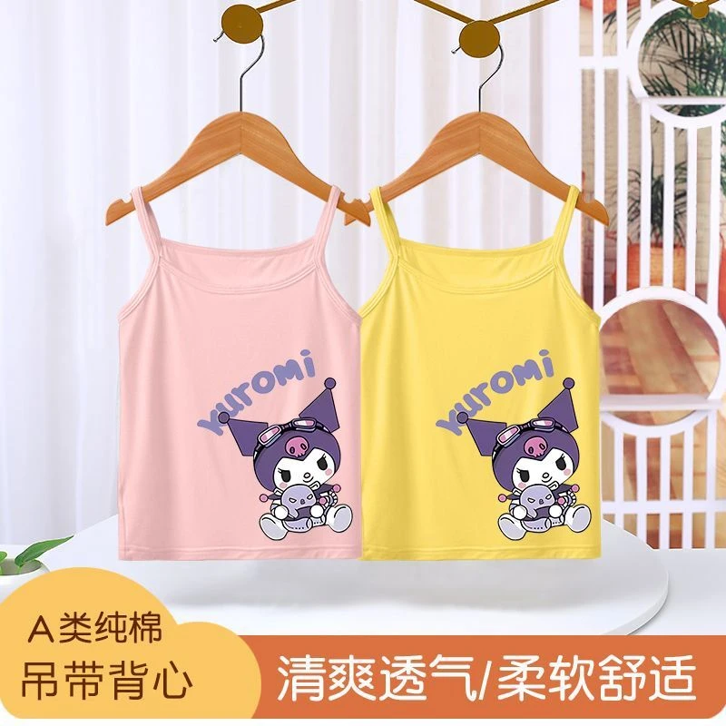 100%纯棉女童装吊带背心夏季女孩无袖T恤儿童宝宝卡通库洛米上衣