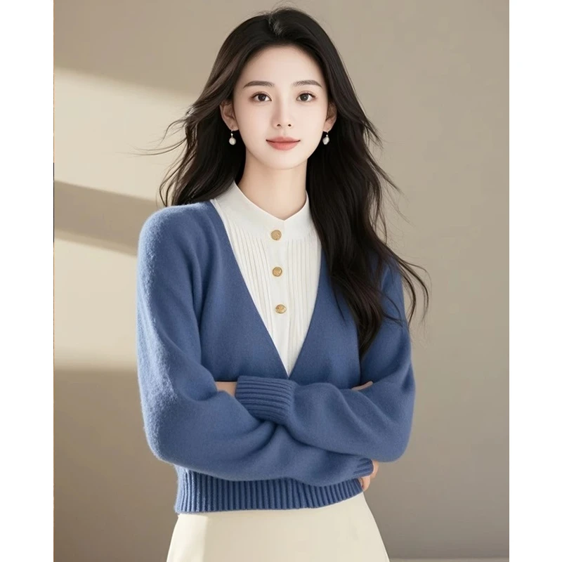 YY#假两件针织衫毛衣女冬季新款好看气质套头内搭上衣DY12162