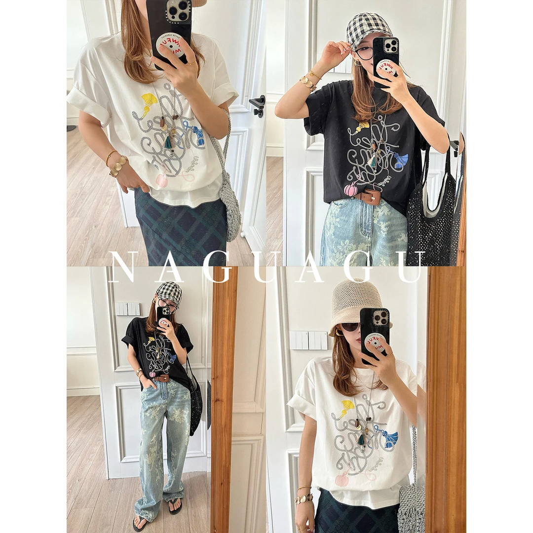 【趣味麻绳T】减龄设计感印花圆领T恤休闲短袖女FY1TX0518
