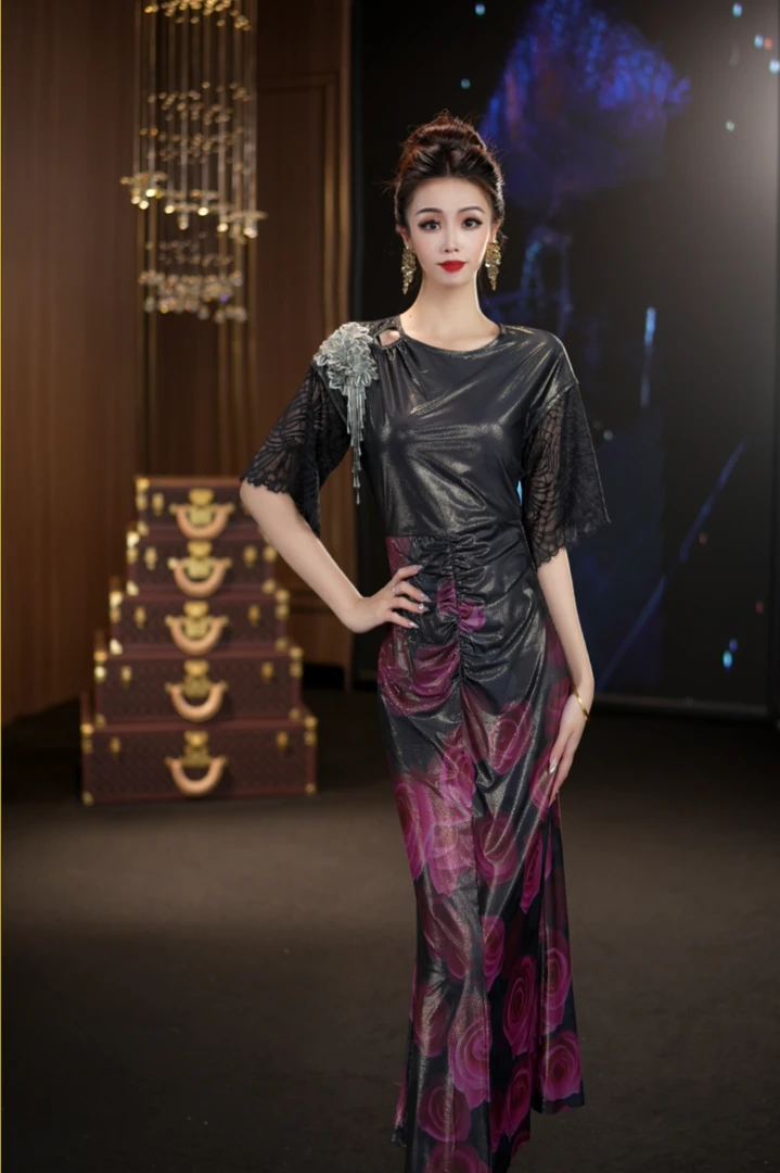 YINGHOU【西西】气质高贵优雅轻奢法式设计师连衣裙D29181