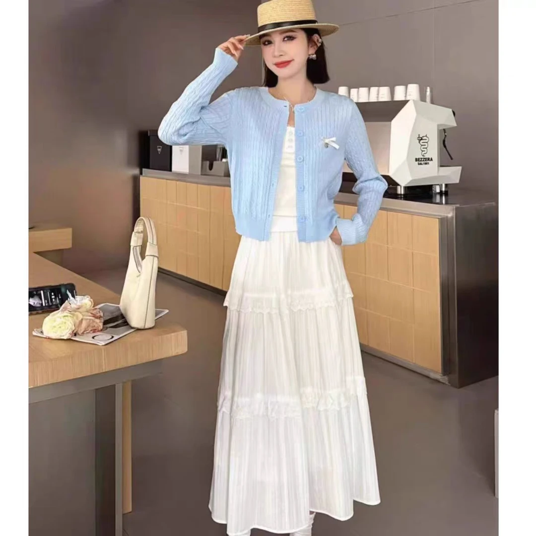 夏装超火少淑版时尚气质套裙6610款（冰丝外套+吊带+半身裙）