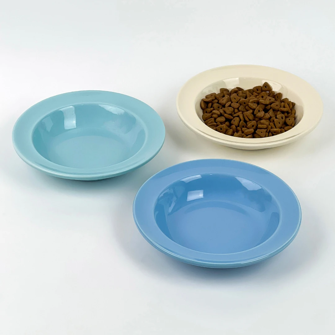 创意简约风护边飞碟盘纯色陶瓷宠物碗猫碗狗碗猫罐头碗水碗猫狗盆