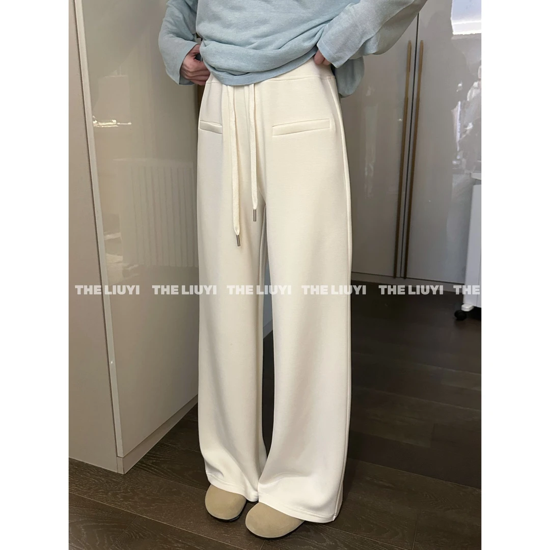 【LIUYI】奶皮裤～夏季高腰窄版直筒休闲裤53062