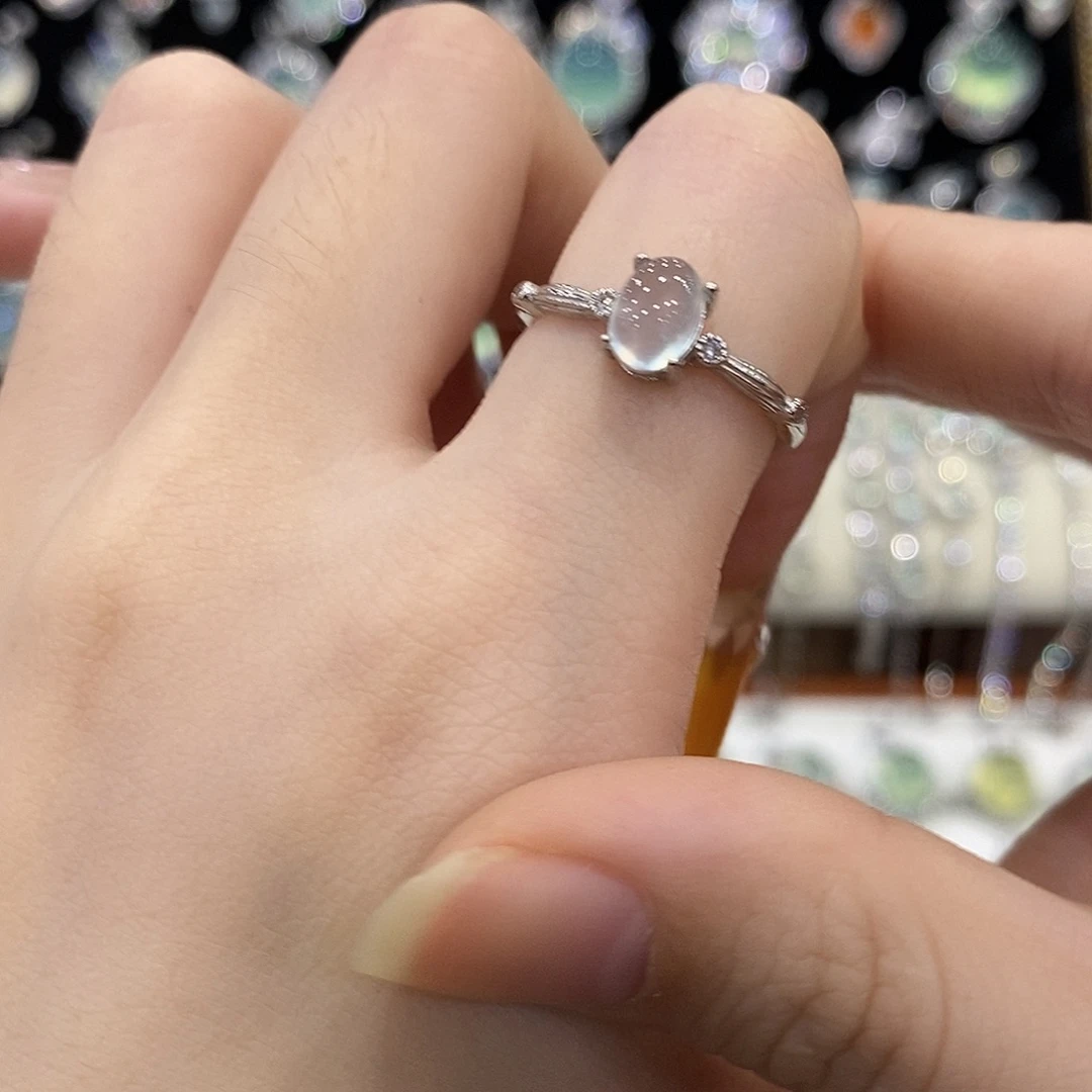 蛇纹石玉银S925镶嵌戒指