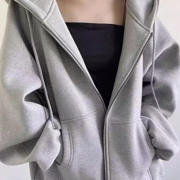 女连帽即墨加厚加绒女士卫衣带帽加绒加厚秋季宽松