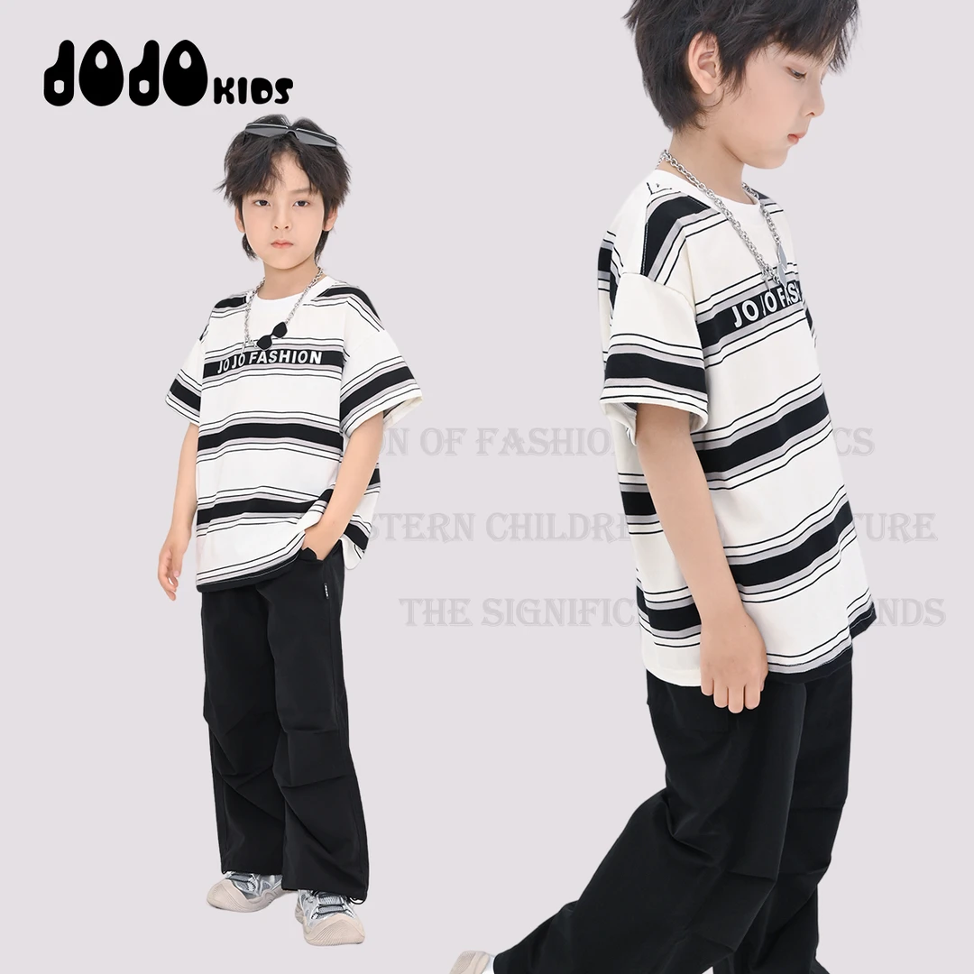 JOOJOO童装夏季新款男童短袖T恤中大童宽松个性百搭圆领15211806