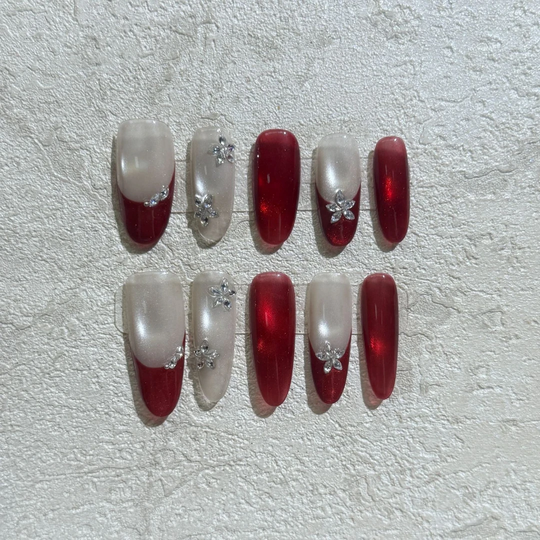 【红颜】纯手工石红色猫眼显白可拆卸轻奢气质穿戴甲