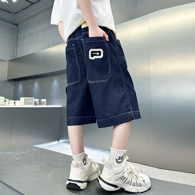 男童牛仔短裤2025新款大童痞帅炸街男孩夏季儿童蓝色休闲五分裤子