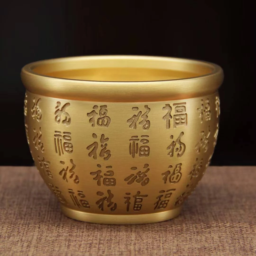 小字百福缸百福米缸黄铜米缸客厅桌面家居工艺品摆件玄关摆设