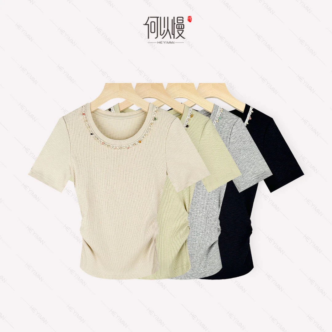 【何以慢】莫代尔棉混纺夏季修身显瘦气质简约短袖T恤A0-A5445