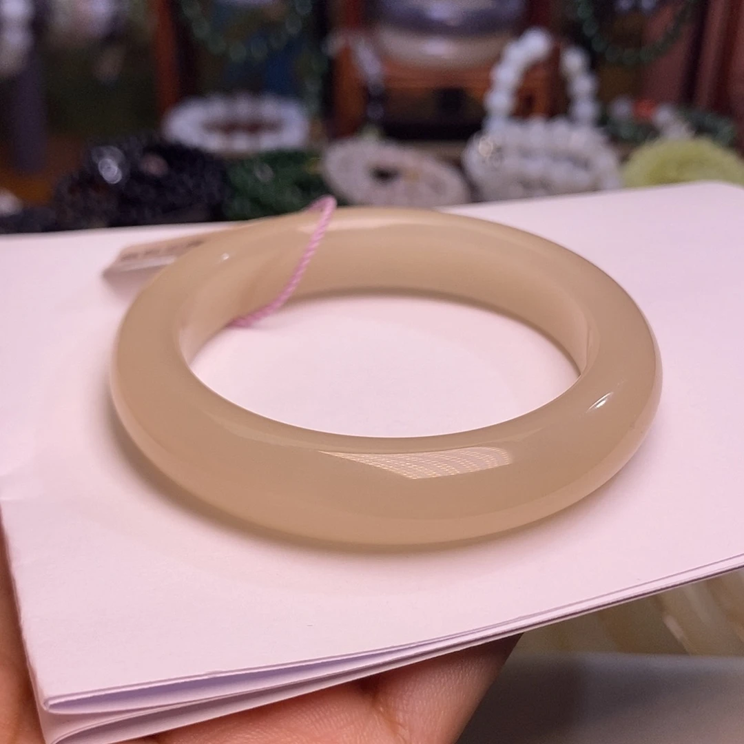 和田玉未镶嵌颈饰藕粉老矿料红粉收藏毕业级手镯55