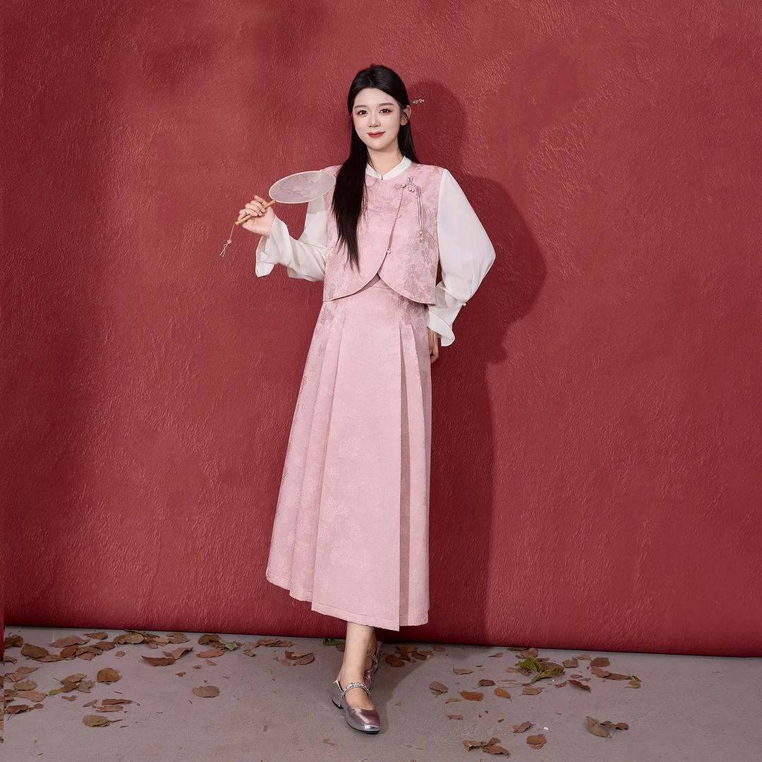 【现货】【繁花】大码女装微胖mm新中式国风上衣半身裙套装DM32452