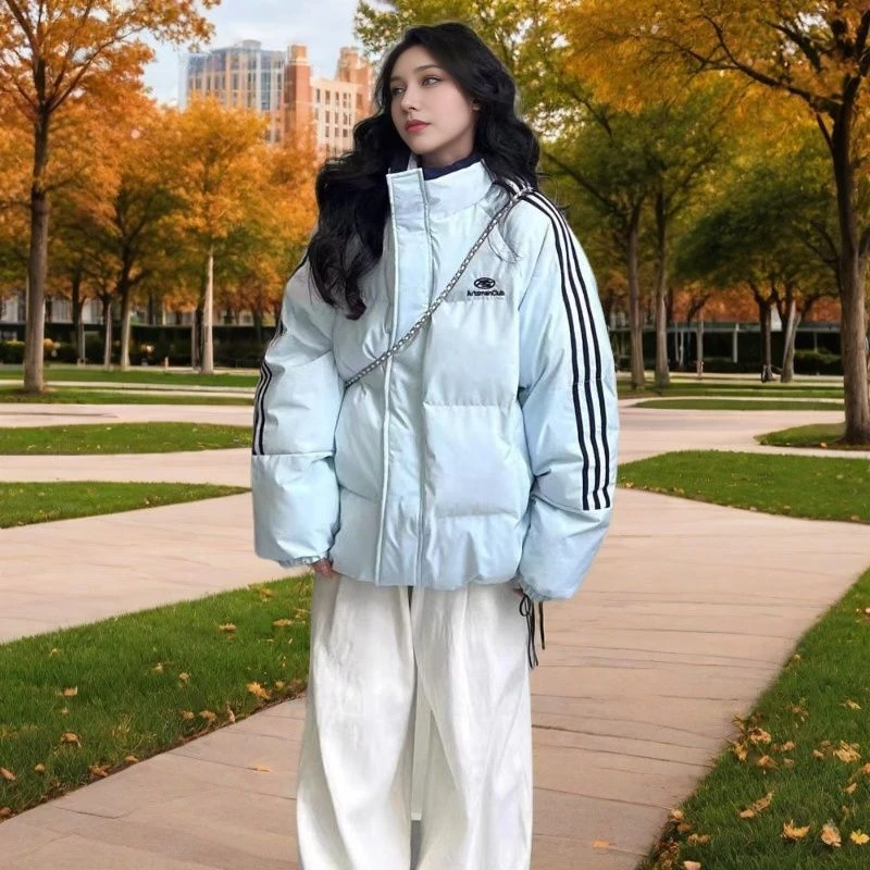 2025冬季新款防寒保暖三条杠条纹棉衣外套女ins小众