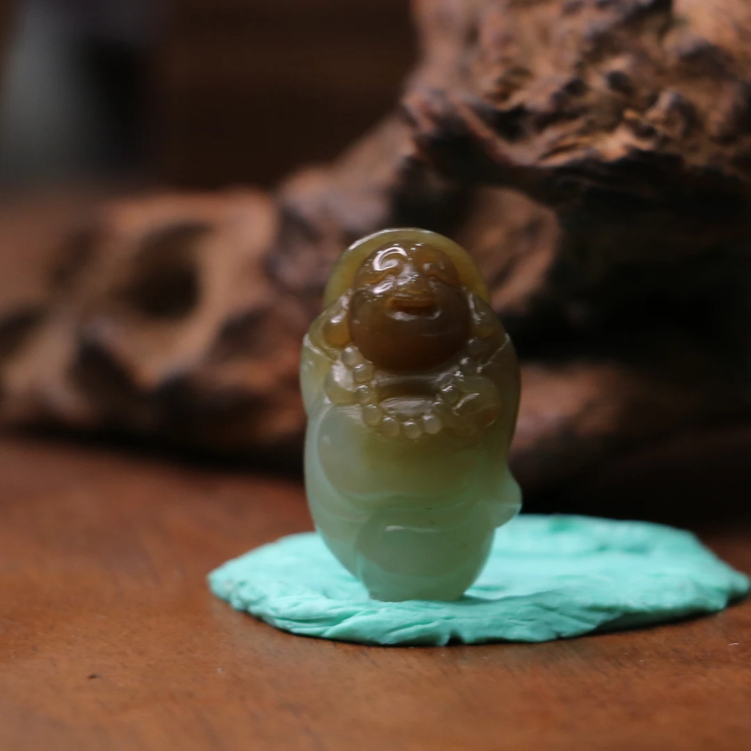 和田玉且末蓝飘糖弥勒挂件/168935