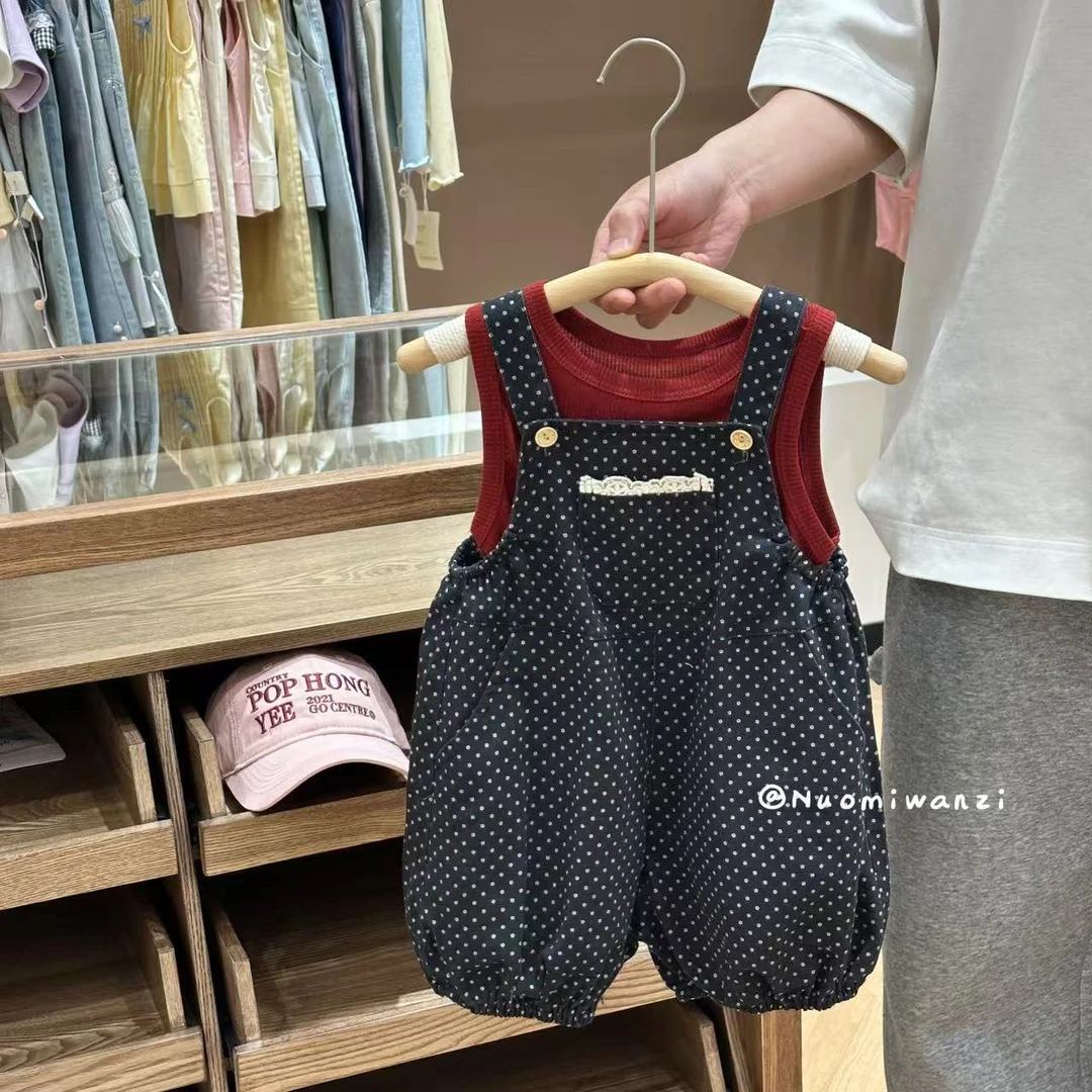 儿童套装2025年夏款韩版百搭洋气撞色背带裤套装