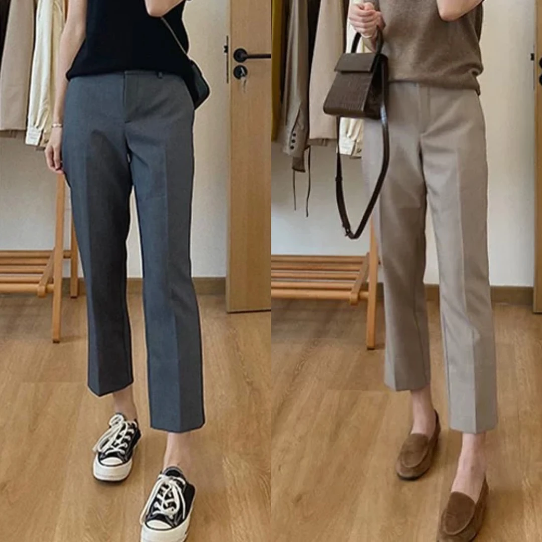 2025年早秋冬季新款九分直筒裤窄版宽松高腰显瘦烟管西装裤女