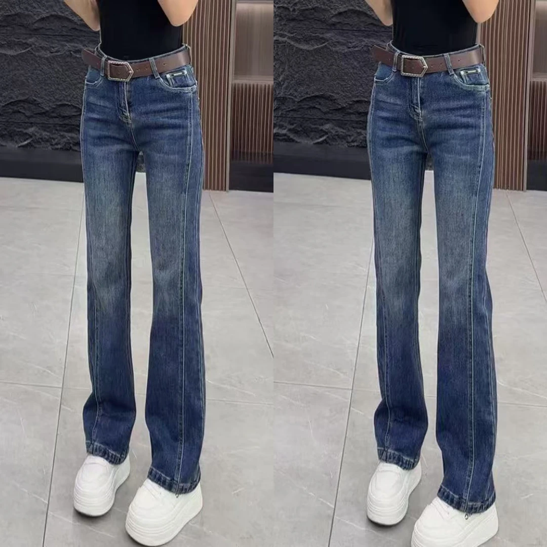 冬季6860 拉绒百搭显瘦微喇牛仔裤