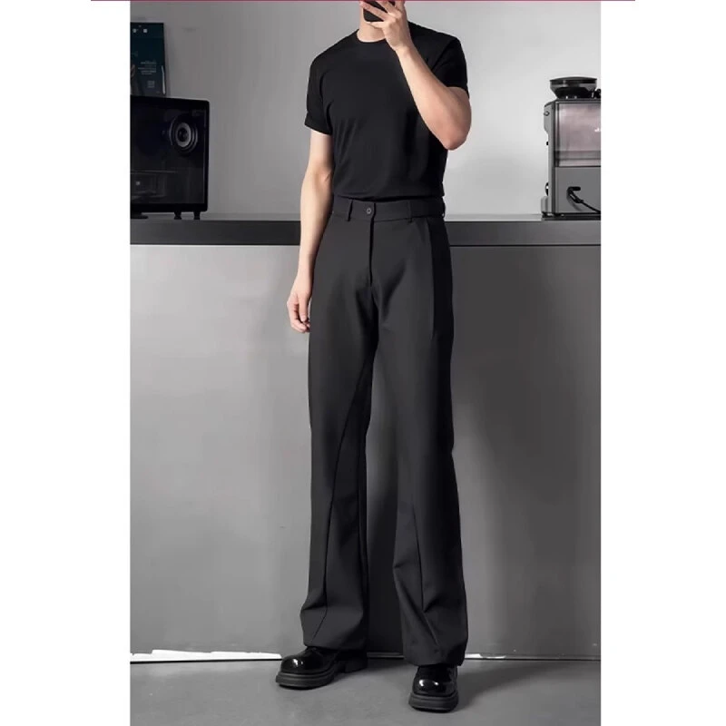 黑色高腰显瘦微喇西裤男款高级感休闲直筒裤cleanfit垂感弯刀裤子