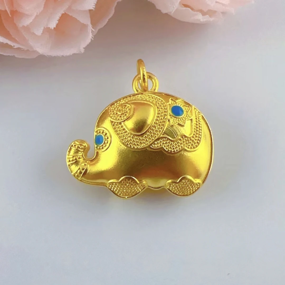 足金黄金 古法珐琅敦敦象 时尚精美百搭