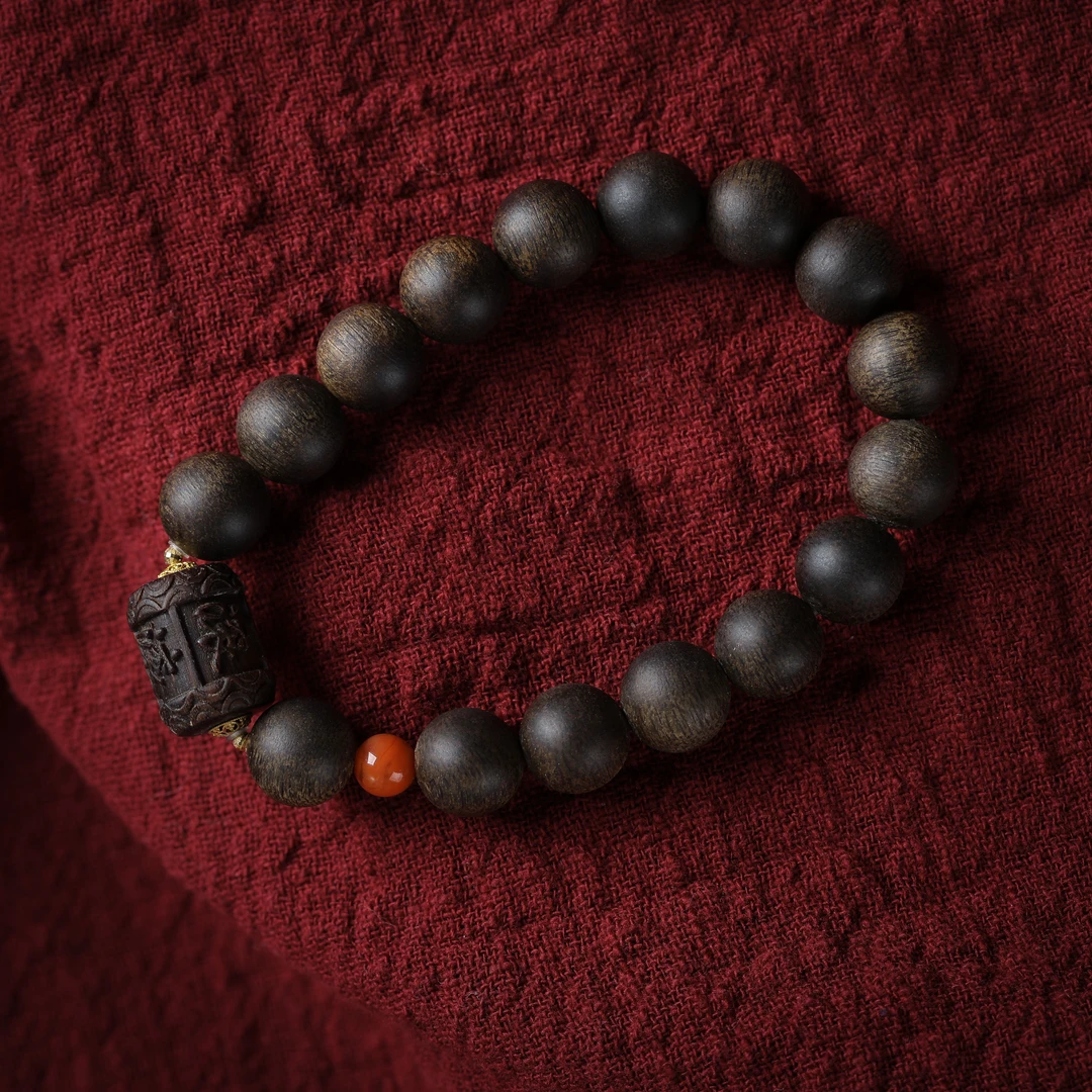 【香木雅集】沉香手串-玉化老白棋设计款单圈+沉香木雕牌