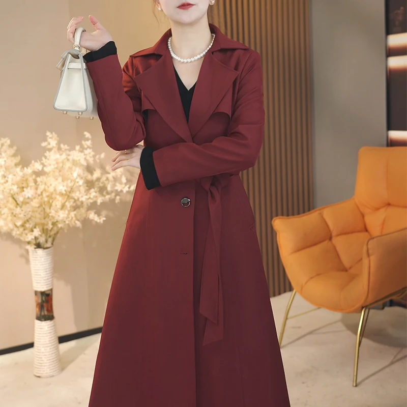 春季时尚户外长风衣外套修身型大衣韩版女装修身中长款秋冬