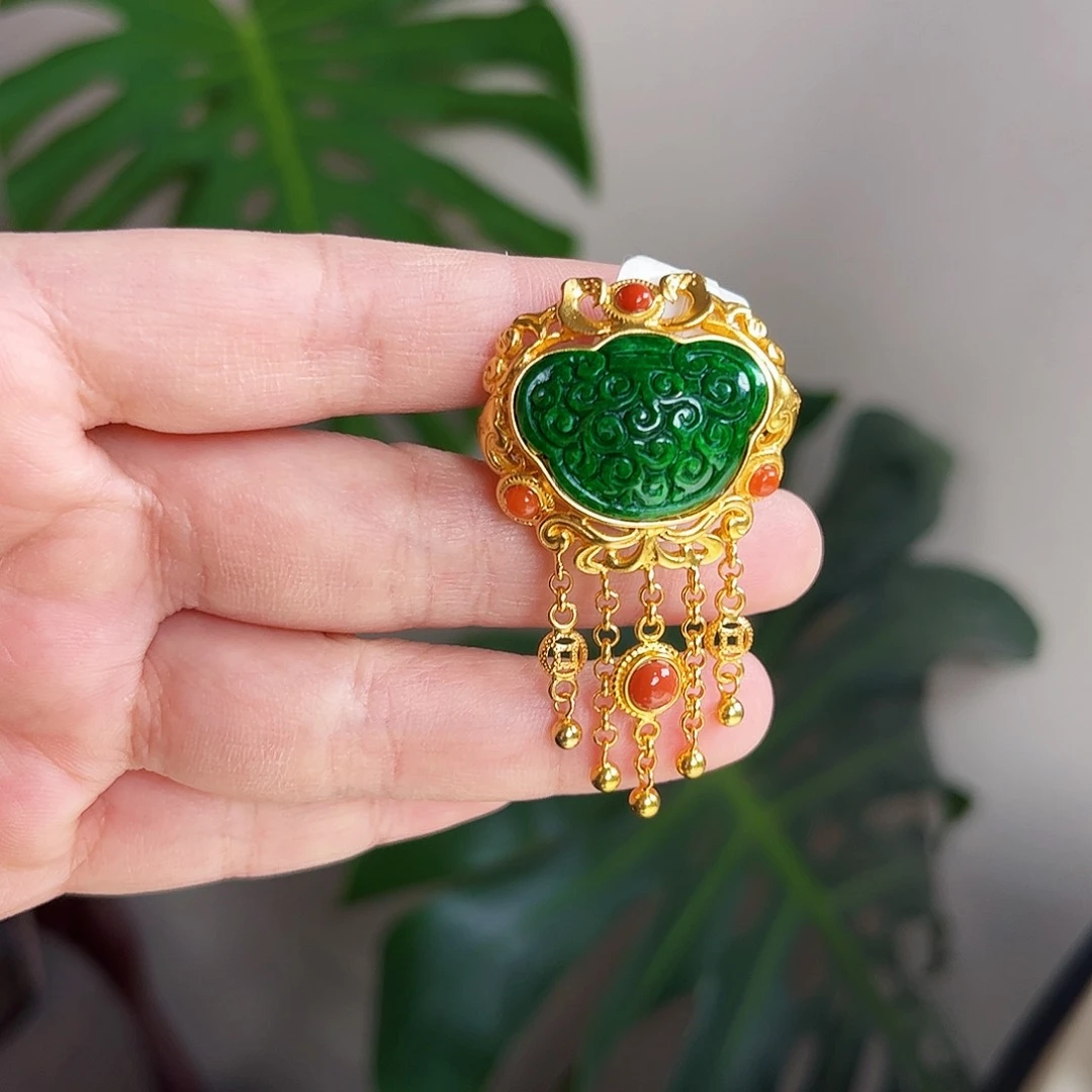 【闪购商品】翡翠戒指银S925镀金镶嵌 翡翠