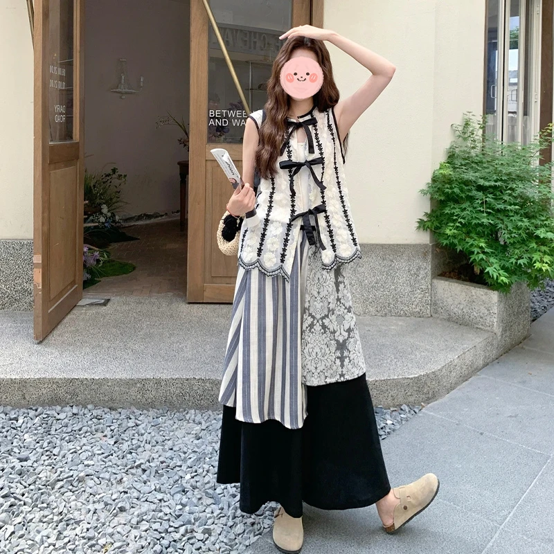 别致氛围感套装裙女2025夏季新款蝴蝶结蕾丝马甲吊带半身裙三件套