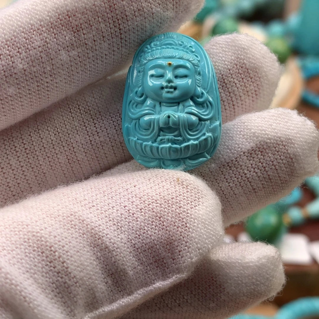 绿松石未镶嵌珠宝奇石高瓷玉化蓝宝宝佛15.6*22.3mm