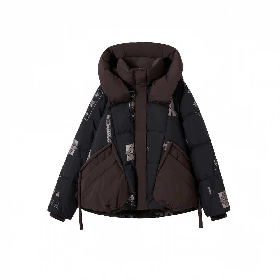 新款冬季韩系设计感巧克力色系宽松时尚羽绒服