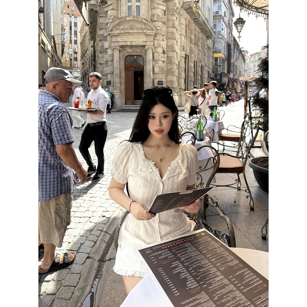 黑泽玄七夏季白茉莉双版本连衣裙微胖显瘦气质法式全棉套装女