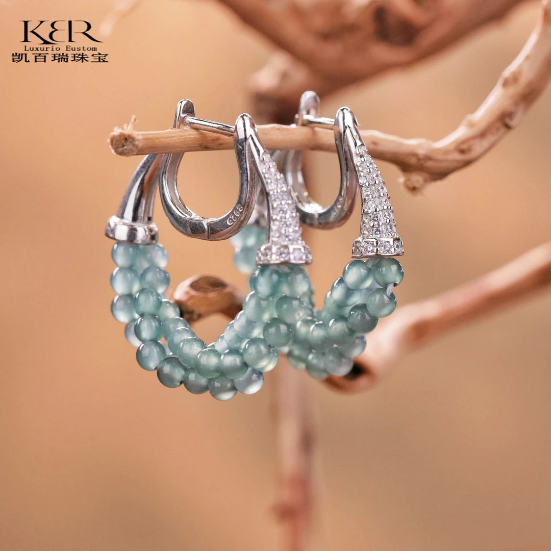 【甄选】高端天然A货翡翠玻璃种小米珠麻花耳饰多样性发 KBR1016003