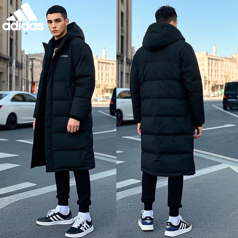 阿迪达斯长款羽绒服男女同款24冬季新款连帽加厚保暖外套JW1686