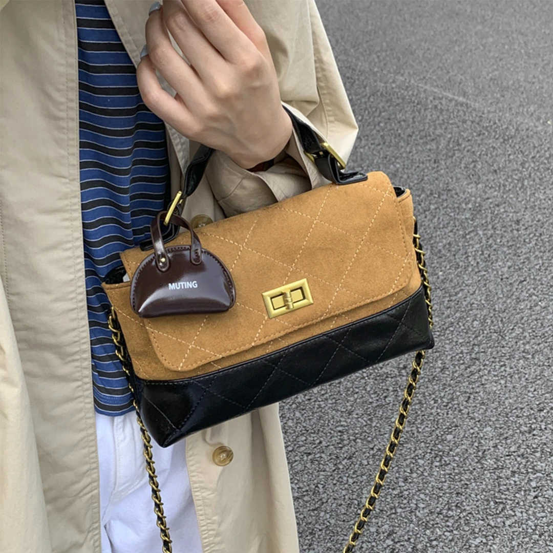 菱格链条包包女大容量2025新款秋冬复古磨砂斜挎包爆款手提小方包