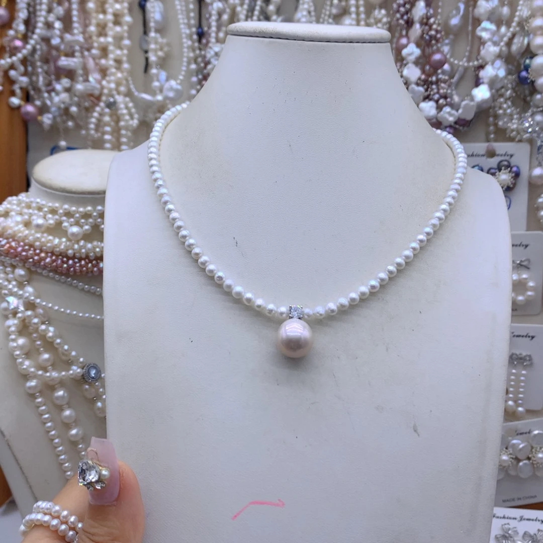 诺***喵银S925镶嵌淡水珍珠项链耳饰