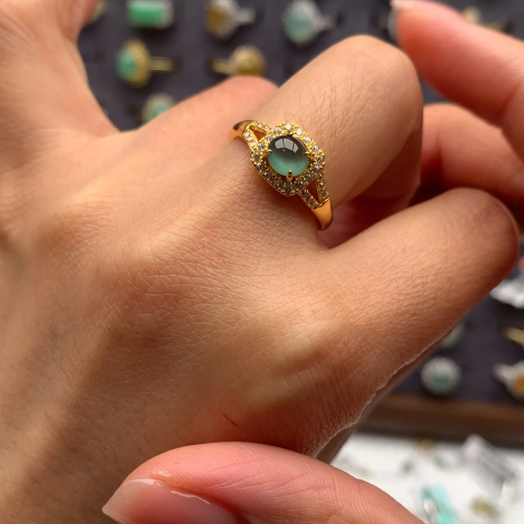 翡翠银S925镶嵌戒指戒指