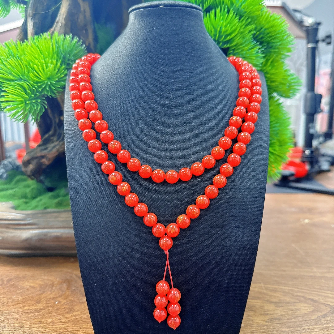 【正品血灵芝】高端收藏级满金沙满含量 血灵芝卡10mm108项链 A07