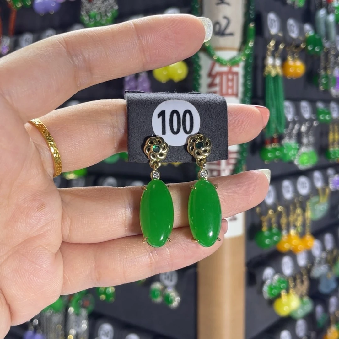 银S925镶嵌翡翠耳饰100