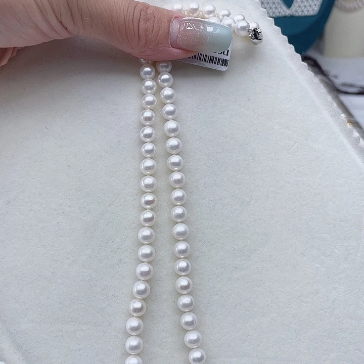 淡水珍珠银S925镶嵌颈饰卡7-8极光高品捡漏