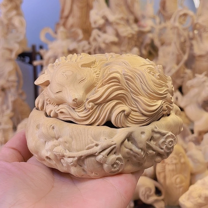 木✞****✞小叶黄杨木九尾狐香炉有瑕