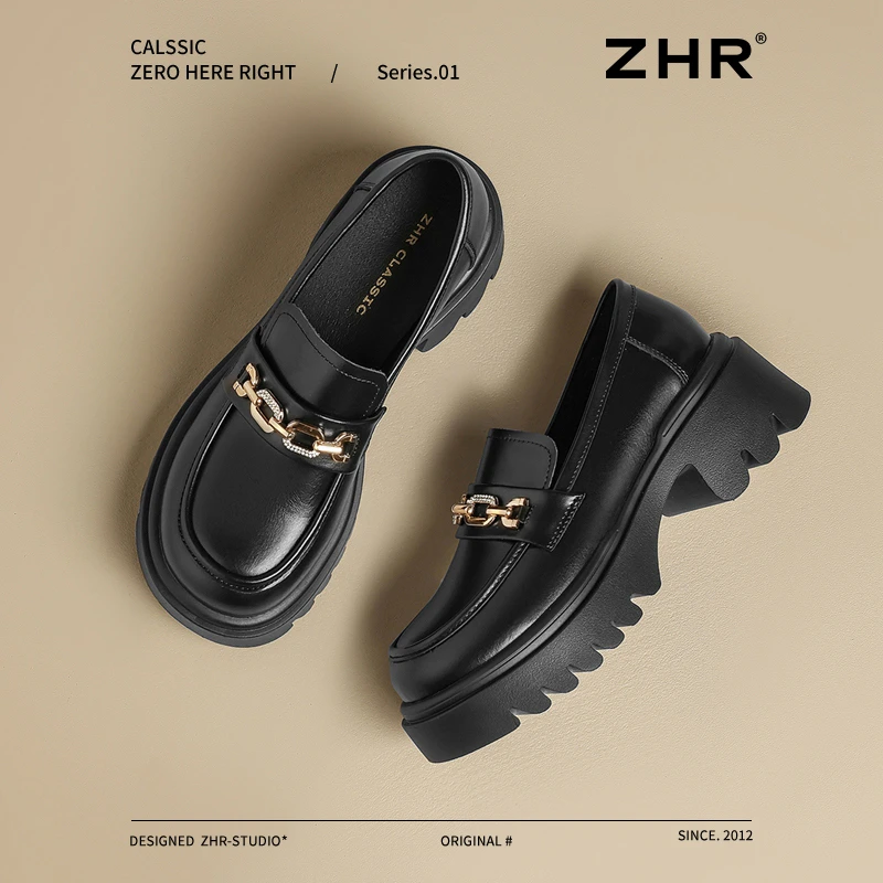 ZHR/则则乐福鞋女2025春季新款黑厚底英伦小皮鞋百搭一脚蹬单鞋Z