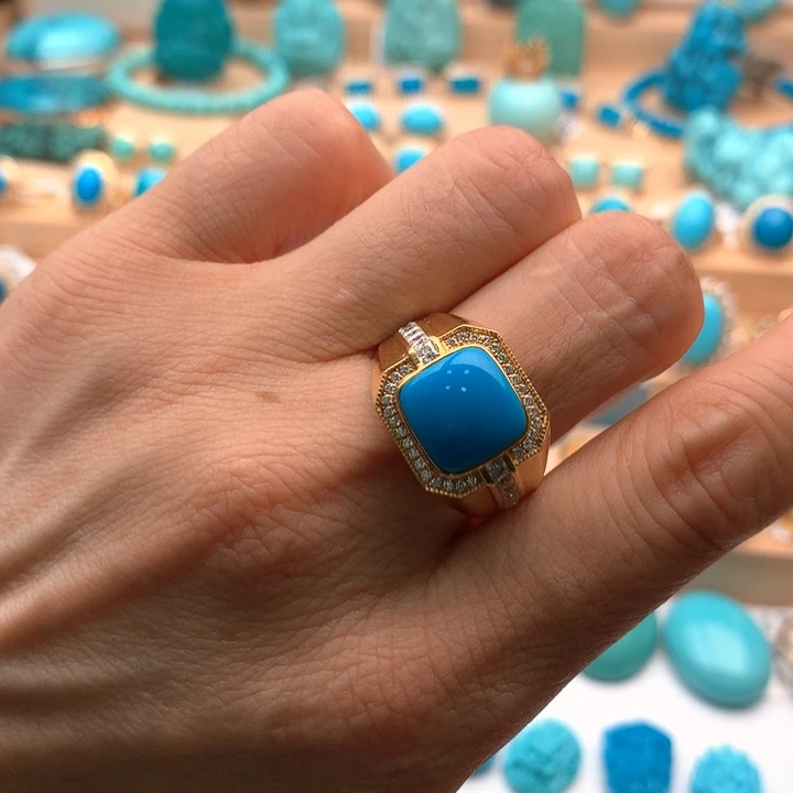 绿松石18K金镶嵌珠宝奇石