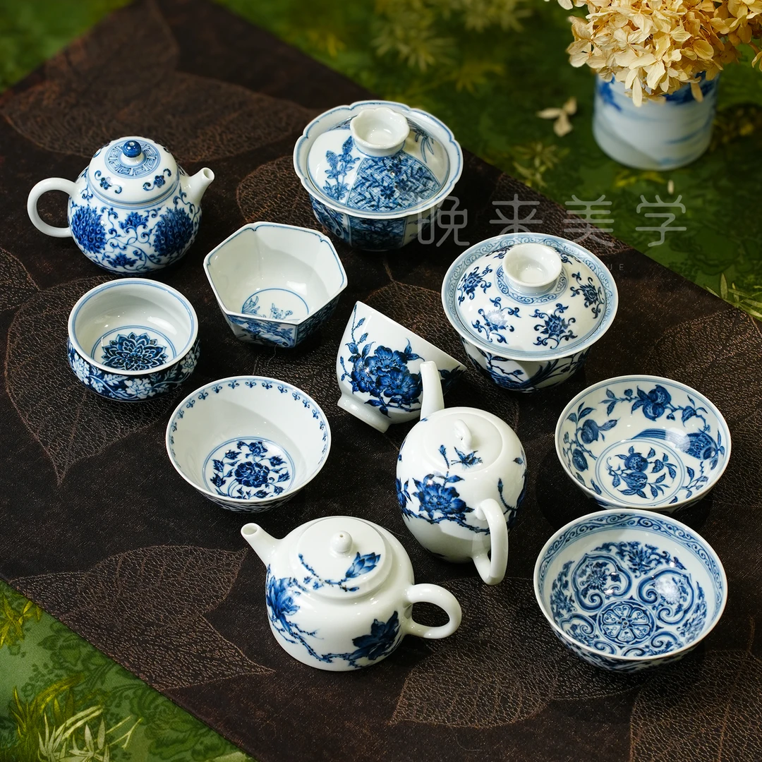 元煦和晓仿明青花盖碗主人杯茶具套装家用功夫茶器整套陶瓷送礼盒